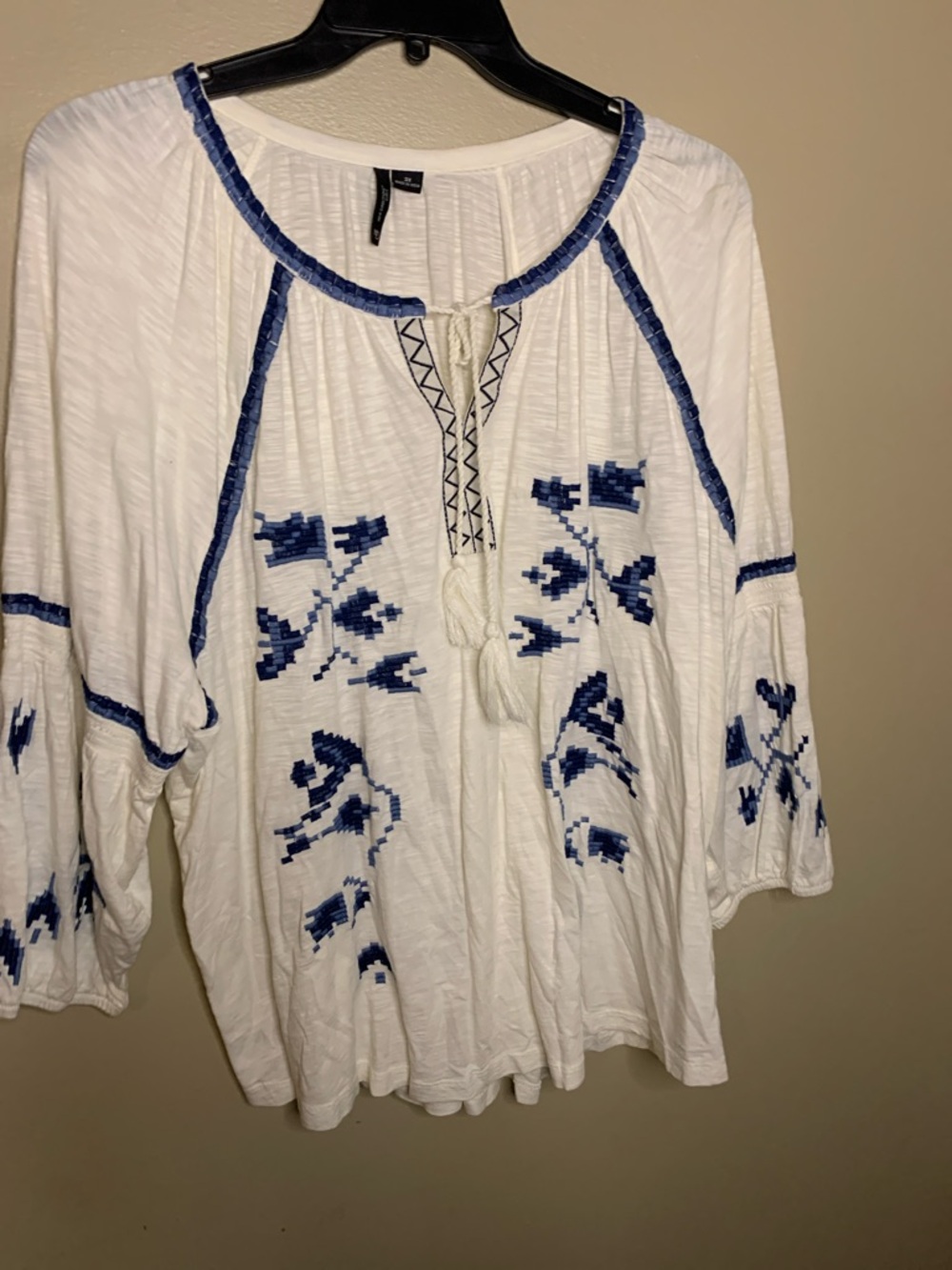 new directions White Tunic with Blue Embroidery